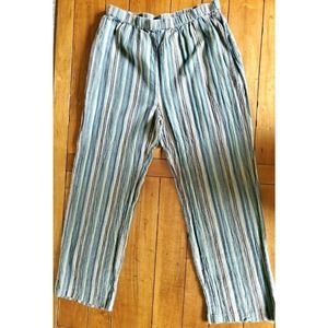 Jeevan Life Wear Brown & Blue Striped Crinkle Cotton Pull On Pants Sz L